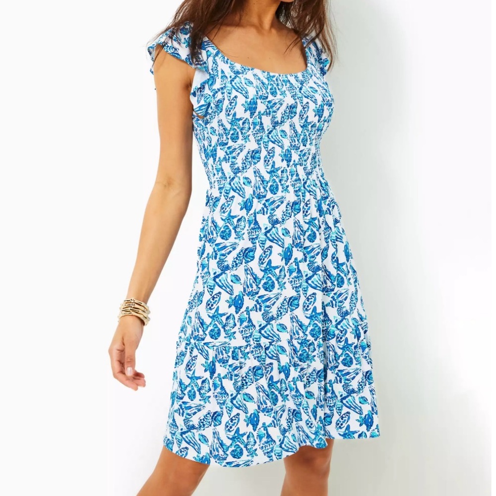 Brand New Lilly Pulitzer Jilly Smocked Dress in Resort White Shell Collector